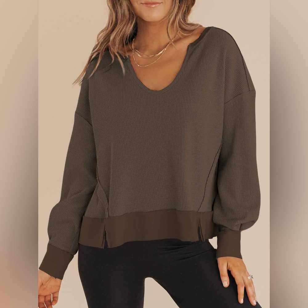 Brown Waffle Knit Top - Brand New!!
